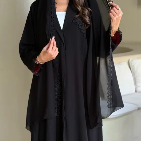 Black Burgundy Lace Layered Abaya product image 1