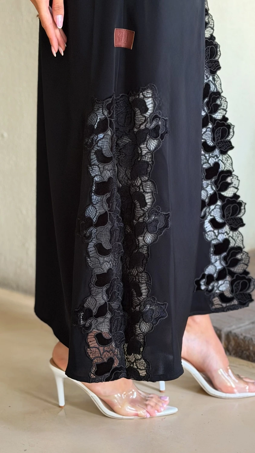 Black Floral Lace Panel Abaya product image 1