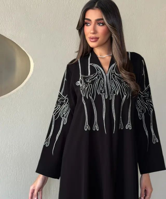 Black Silver Bird Embellished Abaya product image 1