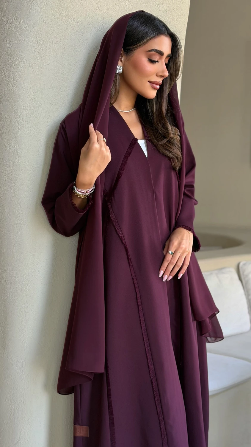 Plum Fringe Layered Abaya product image 1