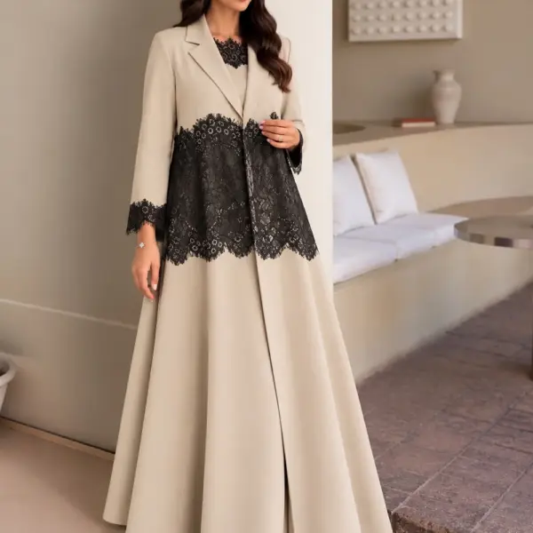 Beige Black Lace Abaya