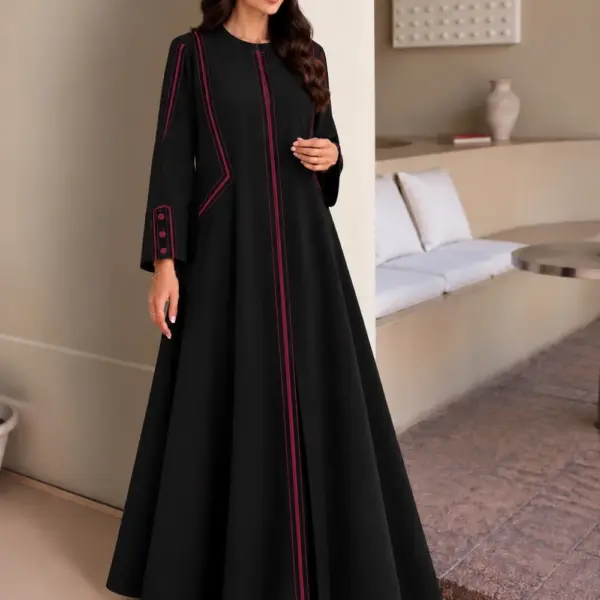 Black Burgundy Geometric Piping Abaya