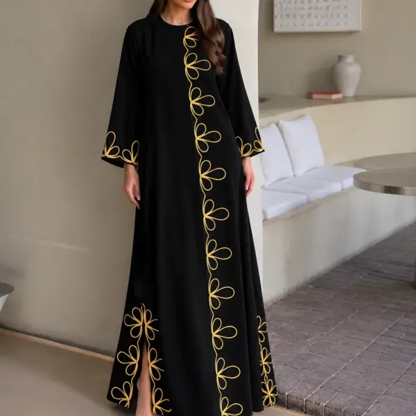 Black Gold Floral Embroidered Abaya