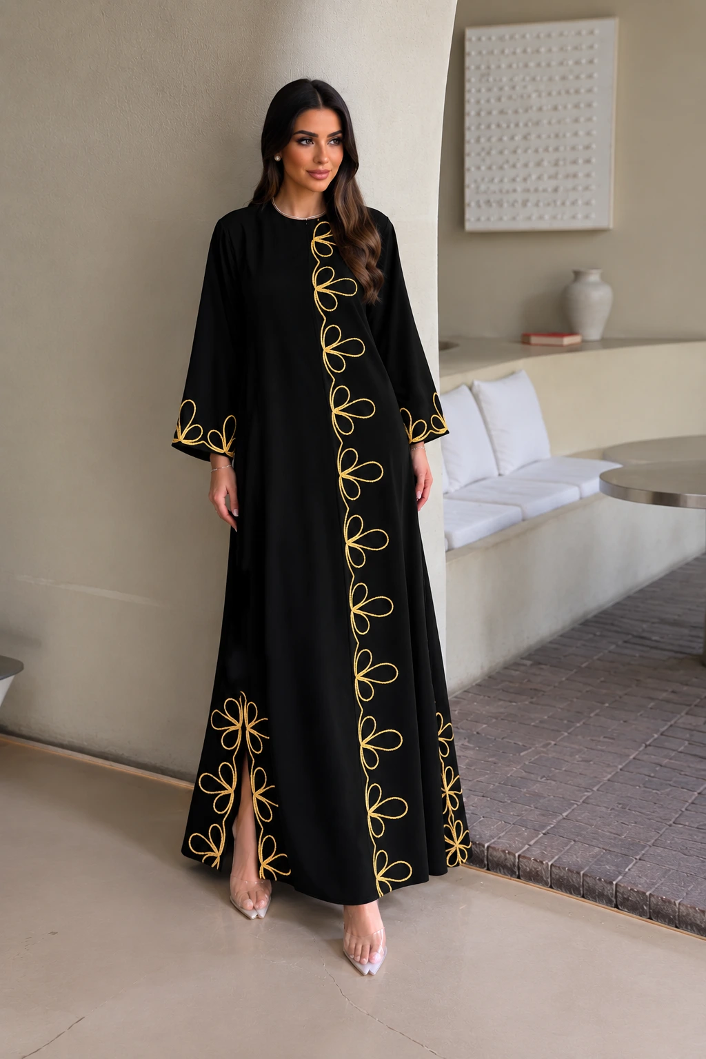 Black Gold Floral Embroidered Abaya