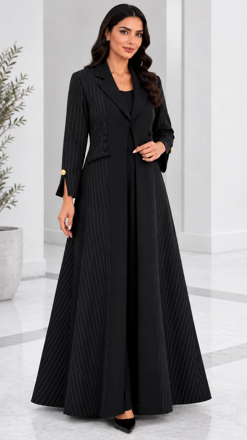 Black Pleated Blazer Abaya view 1