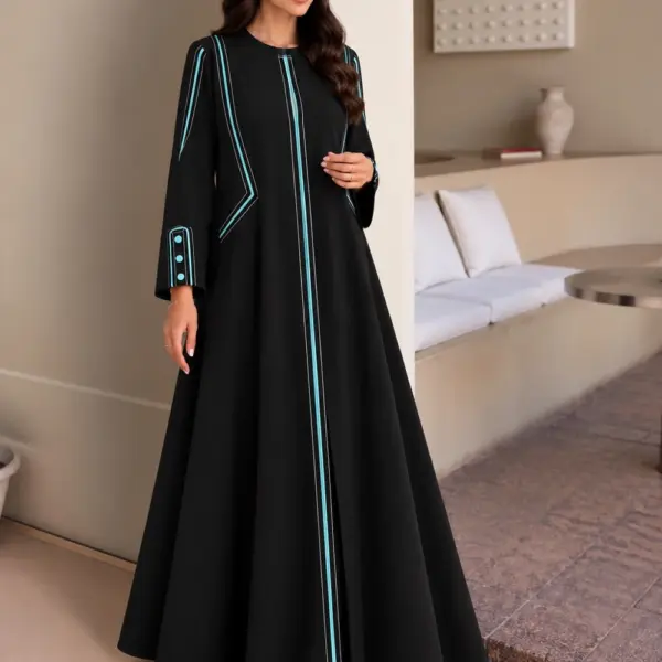 Black Burgundy Geometric Piping Abaya