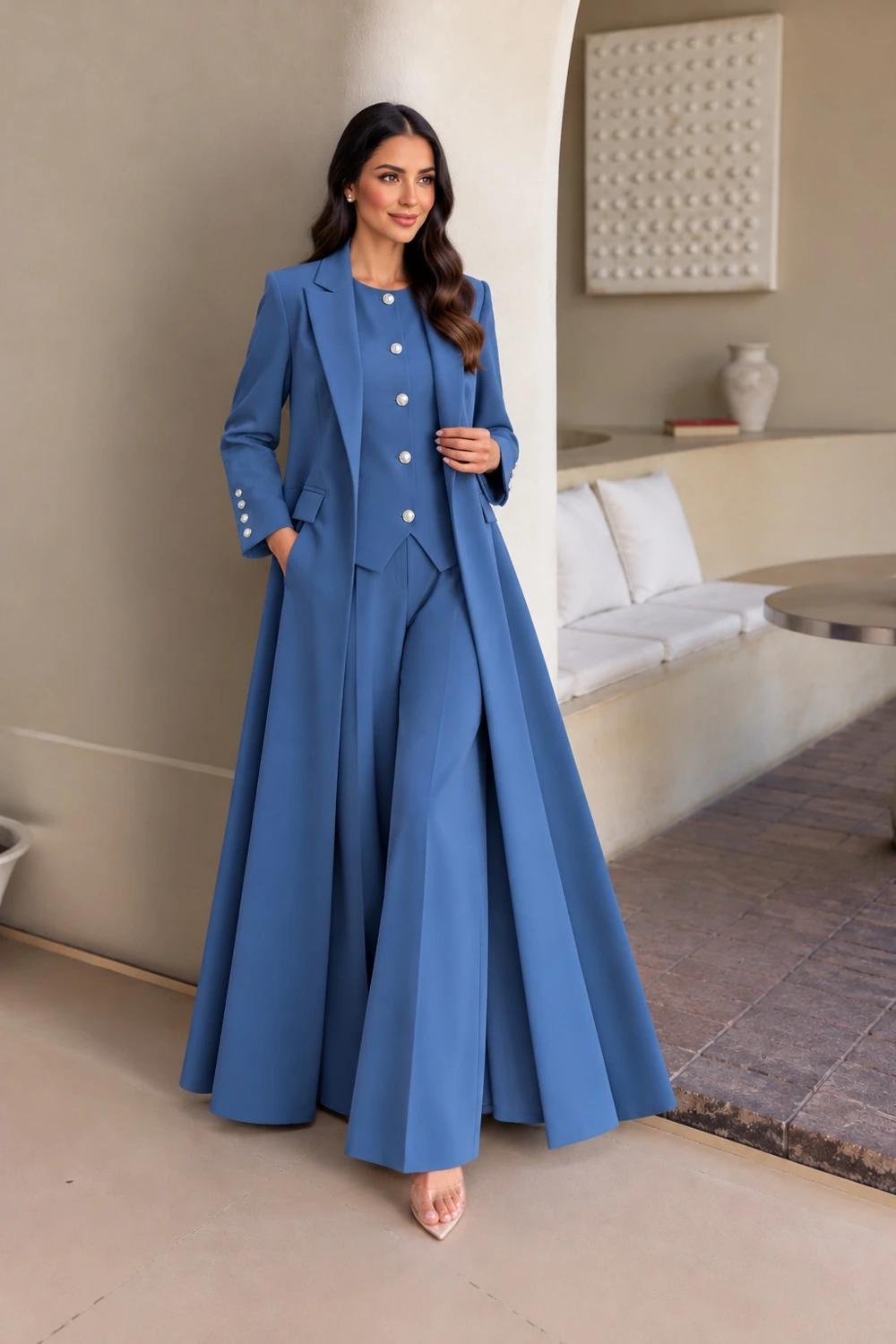 Blue Buttoned Blazer Abaya view 1