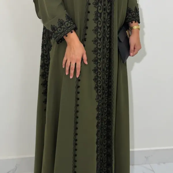 Black Burgundy Scroll Embroidered Abaya