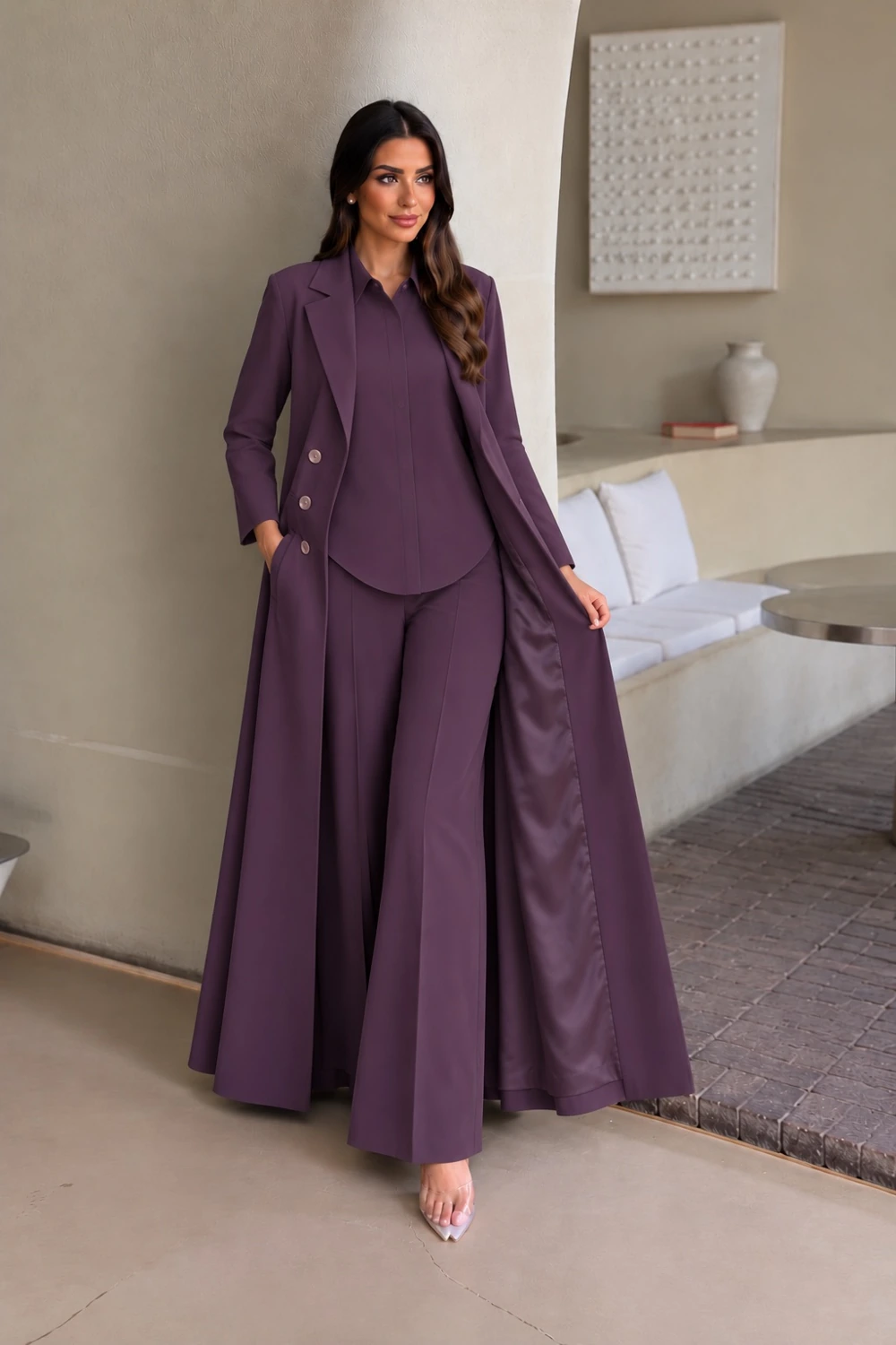 Purple Buttoned Blazer Abaya view 1
