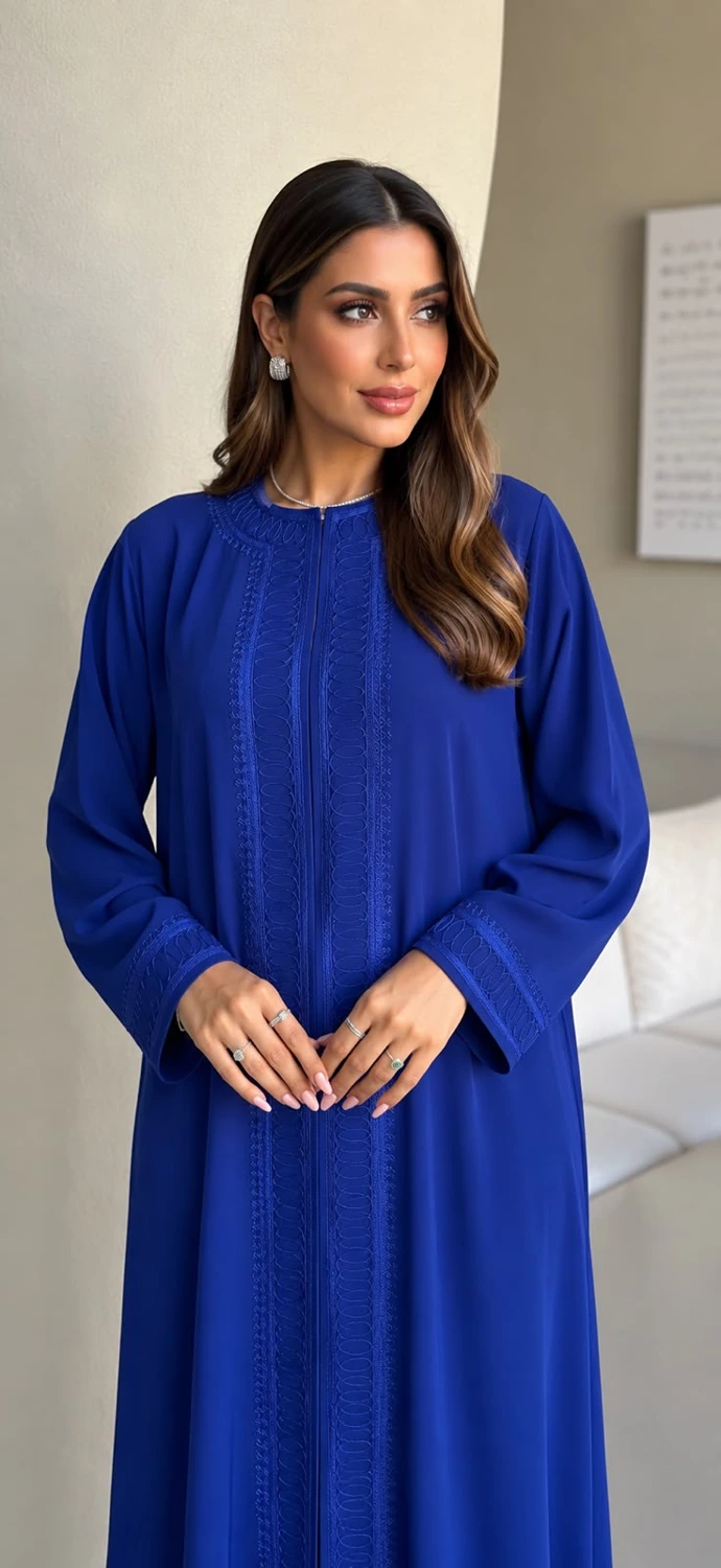 Royal Blue Side Slit Abaya view 2