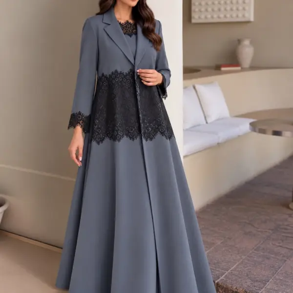 Beige Black Lace Abaya